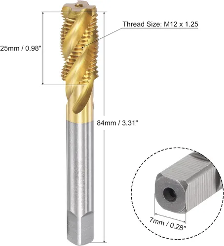 Miniatura 2 de uxcell Grifo de roscado de flauta en espiral M12 x 1.25, métrico HSS (acero de alta velocidad) chapado en titanio, roscado de rosca de máquina, 4
