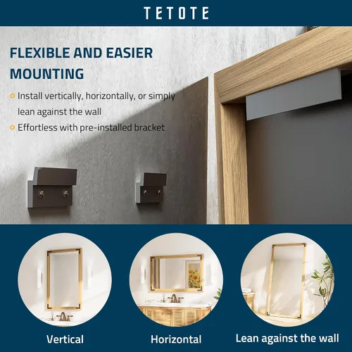 Miniatura 6 de TETOTE Espejo de madera natural de 48 x 24 pulgadas para pared de baño/dormitorio/sala de estar/entrada, espejo rústico de tocador de baño