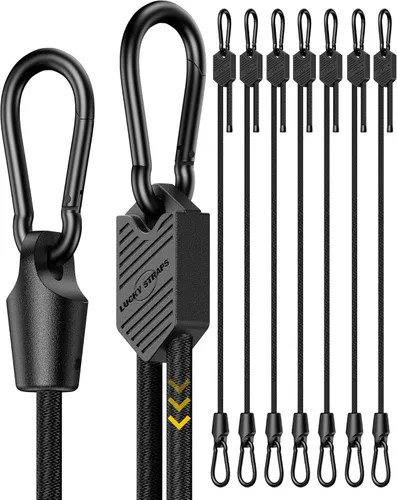 Miniatura 12 de Paquete de 4 cordones elásticos planos ajustables de 3 vías con ganchos, fácil de ajustar la longitud de los 3 lados, Lucky Straps 30 pulgadas
