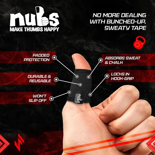 Miniatura 2 de JerkFit Nubs - Protector de pulgares para agarre de gancho, sin látex, reutilizable, lavable, para evitar callos, ampollas y lágrimas, para Negro