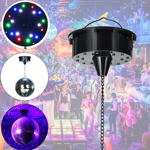 Miniatura 6 de Control de sonido, 18 luces LED, espejo giratorio de cristal, bola de reflejo de espejo colgante para discoteca DJ fiesta luz