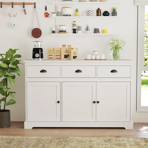 Miniatura 9 de Giantex Aparador buffet para servidor de almacenamiento, mesa de consola para el hogar, cocina, comedor, muebles de entrada con 2 armarios y 3