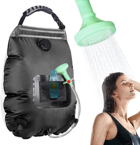 Miniatura 7 de Bolsa de ducha solar Bolsa de ducha solar de 5 galones/20L de calefacción solar Manguera extraíble Cabezal de ducha intercambiable de Verde