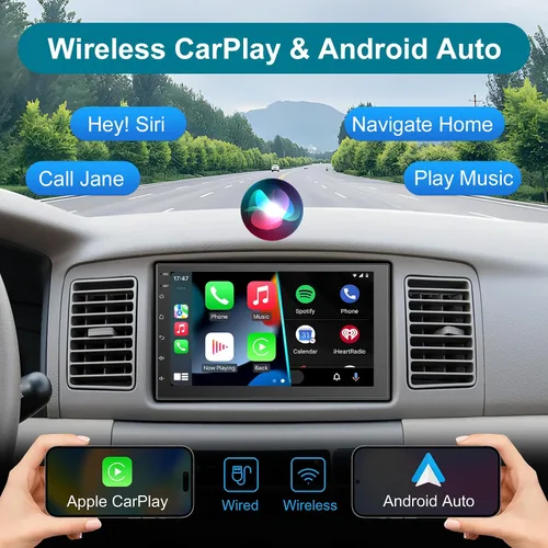 Miniatura 3 de Estéreo de coche de doble DIN de 7 pulgadas inalámbrico CarPlay inalámbrico Android Auto, Android 2+32G pantalla táctil unidad principal de radio