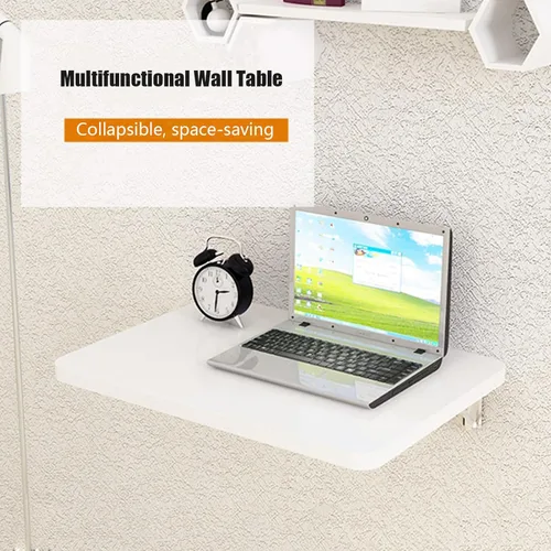Miniatura 3 de Mesa plegable montada en la pared, mesa de hojas colgantes para computadora portátil que ahorra espacio, mesa flotante con 2 soportes de metal