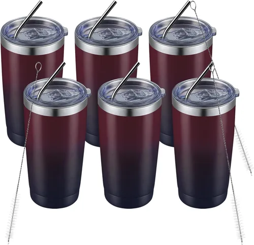 Miniatura 84 de COMOOO Taza de viaje de acero inoxidable de doble pared aislada al vacío de 20 onzas con tapa y pajita, taza de café aislada con recubrimiento