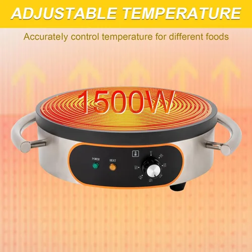 Miniatura 3 de Máquina comercial de crepé, máquina para hacer panqueques, 16 pulgadas, antiadherente, 1500 W, temperatura constante, superficie de cocción
