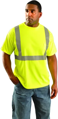 Miniatura 3 de OccuNomix LUX-SSETP2B-YS Camiseta clásica estándar de manga corta con textura ojo de pájaro absorbente con bolsillo, clase 2, 100% poliéster ANSI