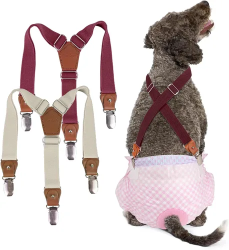 Miniatura 13 de Pet Soft Tirantes para perro, 2 piezas, tirantes para pañales para perros, falda para perros, vestido para perrito (café y borgoña, XS/S)