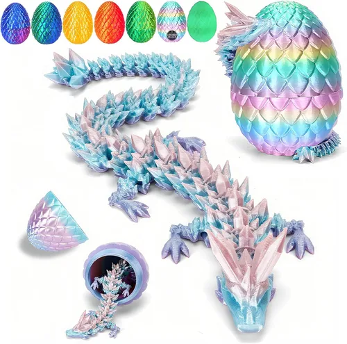 Miniatura 7 de YILCER Huevo de Dragón Impreso en 3D de 12 Pulgadas, Juguetes Fidget de Dragón de Cristal Articulado Misterioso, Juguetes Sorpresa de Animales Láser