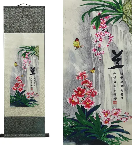Miniatura 41 de AtfArt Decoración asiática de pared, hermosa pintura de pergamino de seda, 4 flores de hombre justo, orquídea ciruela, bambú, crisantemo, decoración
