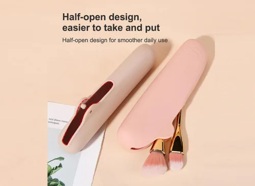 Miniatura 4 de Esponja de maquillaje de viaje de silicona suave y soporte para pinceles, a prueba de polvo, maquillaje cosmético portátil para belleza facial