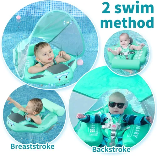 Miniatura 3 de Mambobaby Flotador con cola y toldo no inflable para bebé, flotador Mambo Flotador inteligente de natación para bebé, flotador de piscina para niños