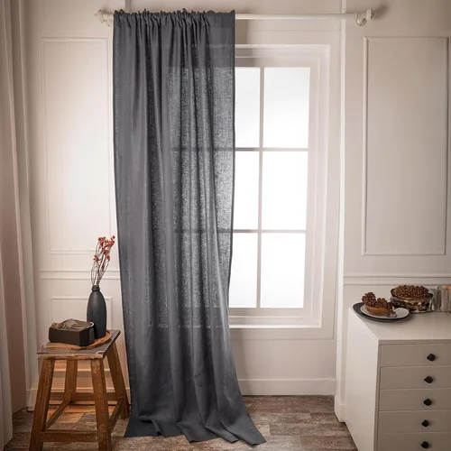 Miniatura 12 de D'Moksha Homes Cortina de lino europeo negro de 52 x 63 pulgadas, con bolsillo para cortinero, 1 panel, 1 panel, 100% lino puro, tratamiento