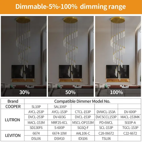 Miniatura 5 de Candelabro moderno de 36 luces para sala de estar, acabado de latón dorado, luces colgantes de techo LED regulables de 216 W 6000 K para escalera