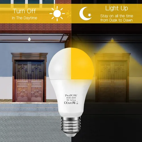 Miniatura 3 de Bombillas amarillas para insectos, del atardecer al amanecer, LED de 7 W, equivalente a 40 W, A19, encendido y apagado automático inteligente, 580