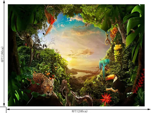 Miniatura 2 de Fondo de safari en la selva animación bosque para niños, fondo verde para fotografía, selva tropical, decoración de animales, celebración, fiesta