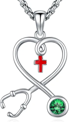Miniatura 208 de Collar de alas de ángel de plata de ley 925, ángel de la guarda, enfermera RN caduceo, dije de ángel de cristal, joyería de regalo para mujer