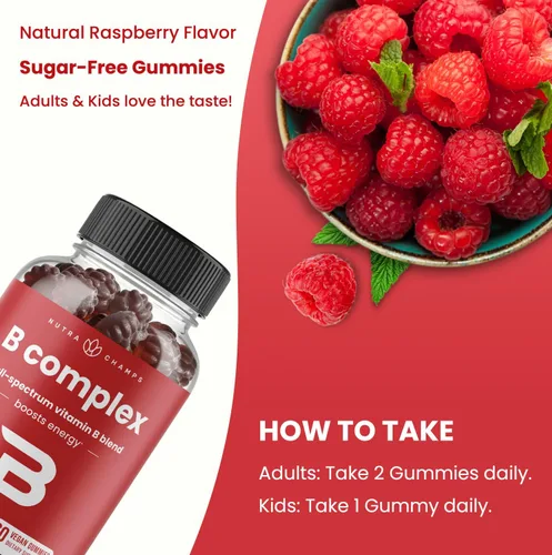Miniatura 6 de NutraChamps Gomitas de complejo de vitamina B, gomitas de vitamina B aumentan la energía, vitaminas del complejo B B1, B2 (riboflavina), B3