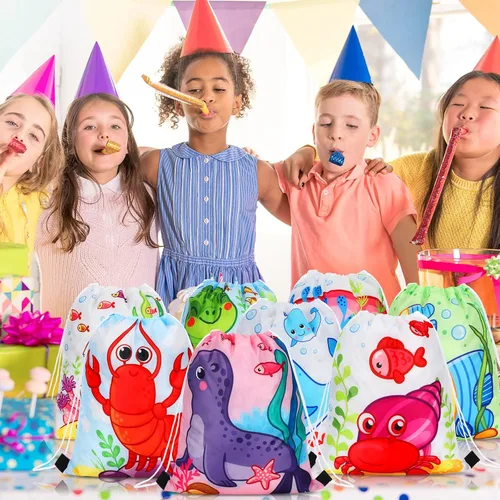 Miniatura 6 de Marsui 24 Piezas Bolsas con Cordón de Animales Marinos para Recuerdos de Fiesta, Bolsas de Regalo de Golosinas y Dulces para Suministros de Fiesta