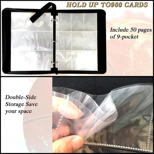 Miniatura 5 de Álbum para Tarjetas de Intercambio, Carpeta para Tarjetas Deportivas de 9 Bolsillos con 50 Fundas Compatibles con 900 Tarjetas Deportivas, Carpeta