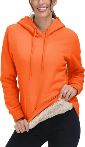 Miniatura 31 de MAGCOMSEN Sudaderas con capucha para mujer, con forro de sherpa, de vellón, para invierno, cálido, pesado, de algodón, con bolsillo