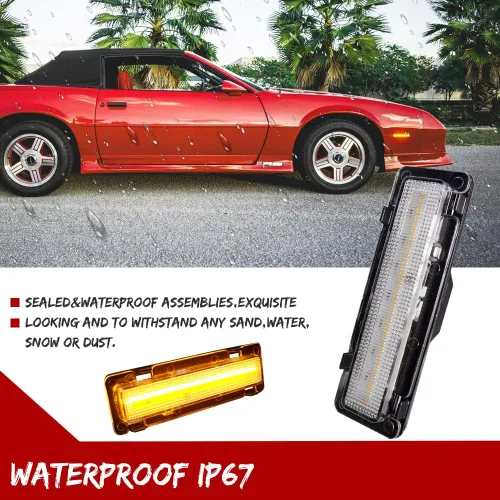 Miniatura 4 de Pontiac Firebird 1982-1992, Chevy Camaro 1982-1992 - Lámpara de marcador lateral para parachoques delantero, lente transparente, luz LED ámbar Lente