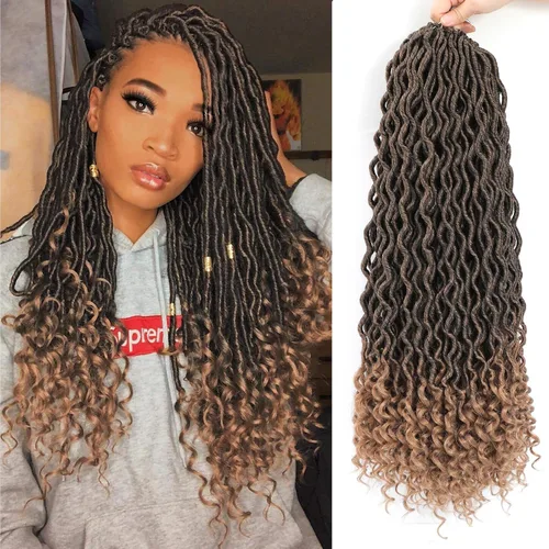 Miniatura 32 de Karida Rastas de cabello sintético de ganchillo de 18 pulgadas, 8 paquetes de cabello de ganchillo preanudado de diosa, rastas sintéticas onduladas