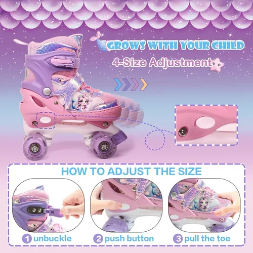 Miniatura 3 de Patines de sirena ajustables para niños y niñas con ruedas con luz LED, patines para interiores y exteriores para niños principiantes, juego