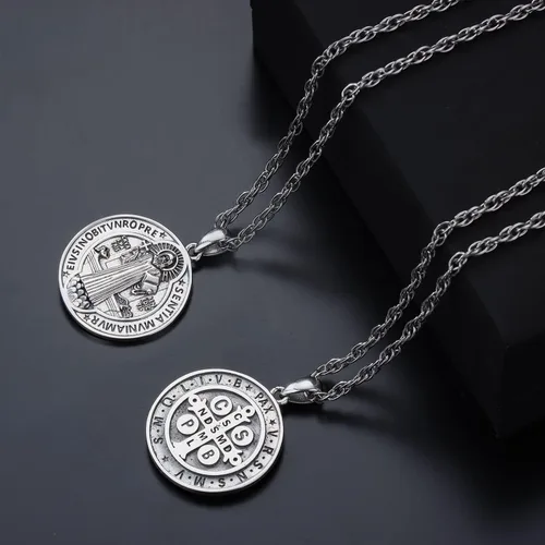 Miniatura 33 de Odinstone Collar de plata de ley 925 con medalla de San Miguel/San Cristóbal/San Benito/Crucifijo de Jesús/San Uriel/Arcángel Rafael para hombres