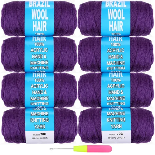 Miniatura 31 de COOKOO 2 rollos de hilo de lana brasileña color negro natural para cabello trenzado de ganchillo, trenzas, torsión, urdimbres, torsión senegalesa