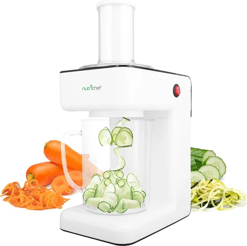 NutriChef Picador eléctrico 3 en 1 de verduras, espiralizador y máquina de ensaladas, cortador de frutas, máquina trituradora en espiral, máquina