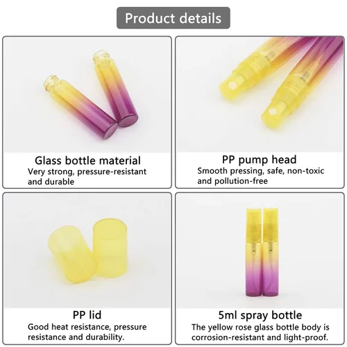 Miniatura 3 de Juego de 10 botellas pulverizadoras de muestra, botellas de vidrio vacías de 0.17 onzas líquidas con embudo, pequeños frascos rociadores Gradiente