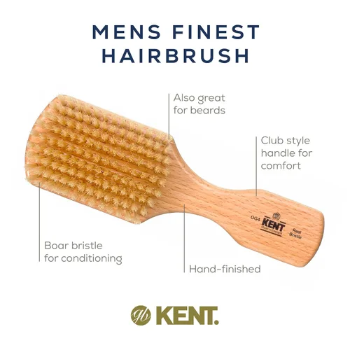 Miniatura 5 de Kent OG4 - Cepillo rectangular de pelo y facial para caballeros de Beachwood para el cuidado de la barba, cepillo exfoliante natural de cerdas