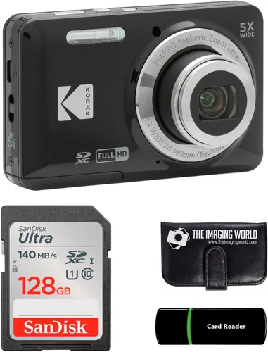 Kodak PIXPRO FZ55 - Cámara digital de 16 MP, color negro, con zoom óptico 5X, gran angular de 28 mm, video Full HD 1080P, pantalla LCD de 2.7