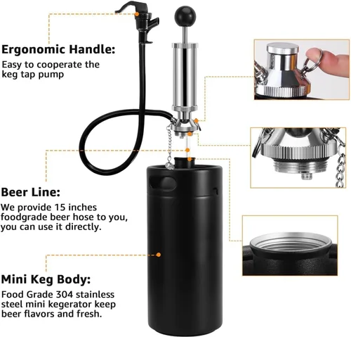 Miniatura 2 de Mini cultivador de barril de 128 onzas con sistema de grifo de cerveza, bomba de grifo de barril de 3.6 L, bomba de mano presurizada, dispensador
