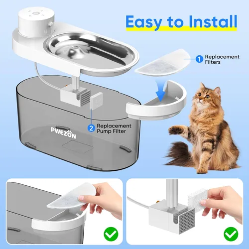 Miniatura 5 de Cormix - Filtro de fuente de agua para gatos PWEZON de 4 L, 4 filtros de repuesto para fuente de agua para gatos con 4 esponjas de filtro de bomba