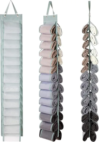 Miniatura 18 de DHSFKBE Organizador de Almacenamiento de Leggings - 2 PCS Organizador de Camisetas, Organizadores de Armario Colgantes y Almacenamiento con 16 Gris