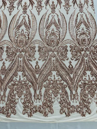 Miniatura 15 de Telón de fondo King INC Empire Damask Design con lentejuelas bordadas en una tela de malla elástica de 4 vías (amarillo brillante)