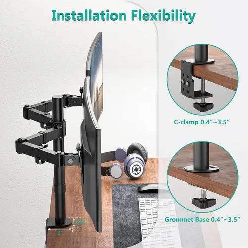 Miniatura 6 de Soporte de monitor dual para pantallas de 13 a 27 pulgadas, brazos de monitor dobles para 2 monitores de hasta 22 libras, soporte de escritorio