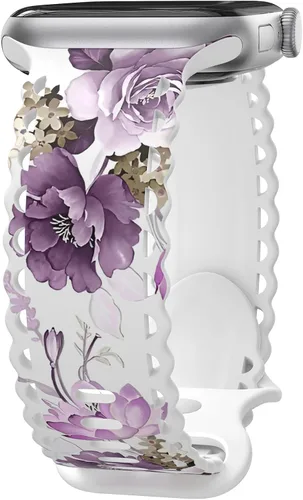 Miniatura 11 de Correa de encaje floral compatible con Apple Watch de 40mm 44mm 46mm 41mm 45mm 38mm 42mm 49mm, mujeres, correa deportiva de repuesto de silicona E
