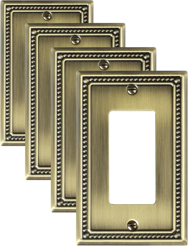 Miniatura 19 de Paquete de 2 placas de triple interruptor de luz de palanca, cubiertas decorativas de perlas, placa de pared de metal de 3 segmentos de latón Latón