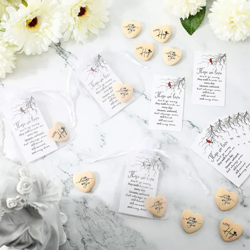 Miniatura 5 de Fulmoon Juego de 30 recuerdos fúnebres para invitados de bolsillo a granel con tarjetas de felicitación de cardenal rojo y bolsas de organza