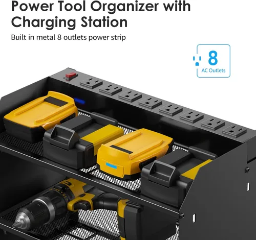 Miniatura 2 de CCCEI Organizador modular de herramientas eléctricas, estación de carga de montaje en pared, soporte negro para 6 taladros con regleta eléctrica