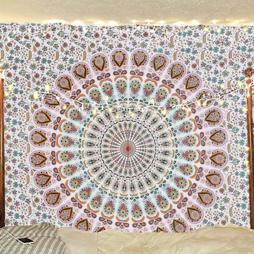 Miniatura 15 de Tapiz hippie indio bohemio psicodélico dorado azul pavo real mandala colgante en la pared (negro blanco, Queen (84 x 90 pulgadas) (84.6 x 90.6 in)