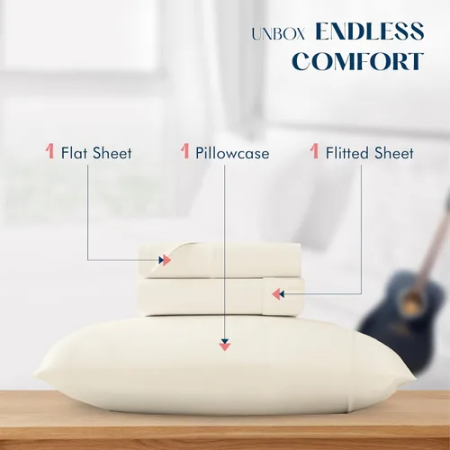 Miniatura 3 de XOOX Linen Juego de Sábanas de Algodón 100% Twin - Sábanas de Algodón de 500 Thread Count Tamaño Twin, Extra Suaves, Tejido Satén, Sábanas