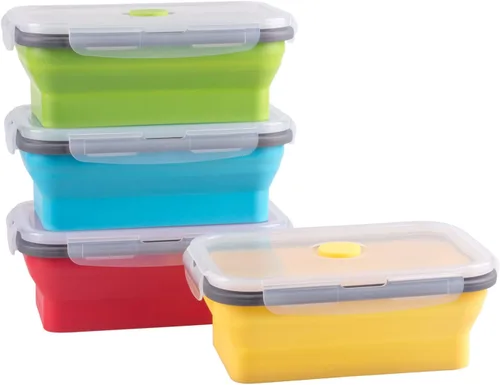 Miniatura 10 de Recipientes plegables extra grandes para almacenamiento de alimentos con tapa y ventilación de aire, 58 oz, paquete de 4, recipiente plegable XL