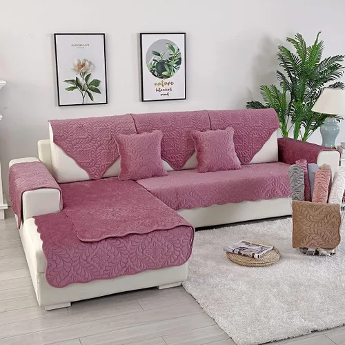 Miniatura 24 de vctops Funda acolchada de terciopelo para sofá, funda suave para sofá modular, funda antideslizante para sofá, para perros, gatos y mascotas