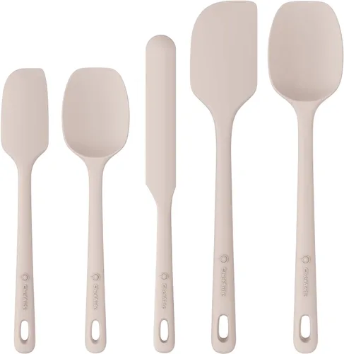 ChefAide Juego de 5 espátulas de silicona, espátulas de goma de grado alimenticio, mango fuerte mejorado con agarre ergonómico, resistente al calor