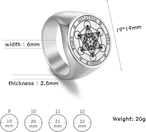 Miniatura 6 de Amaxer Metatron - Anillo de cubo para hombre, de acero inoxidable, vintage, con geometría sagrada, protección espiritual, anillo de amuleto